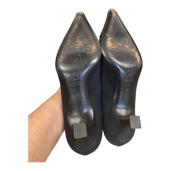 St John Black Satin Kitten Heel Pumps with Sequin Toe Size 6B - Picture 8 of 9